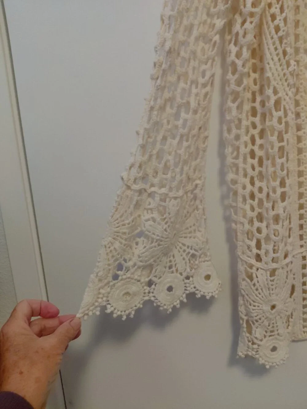 Rebellion Again Crochet Knit Open Front Cardigan Boho Beach Festival Ivory Large - Picture 4 of 6